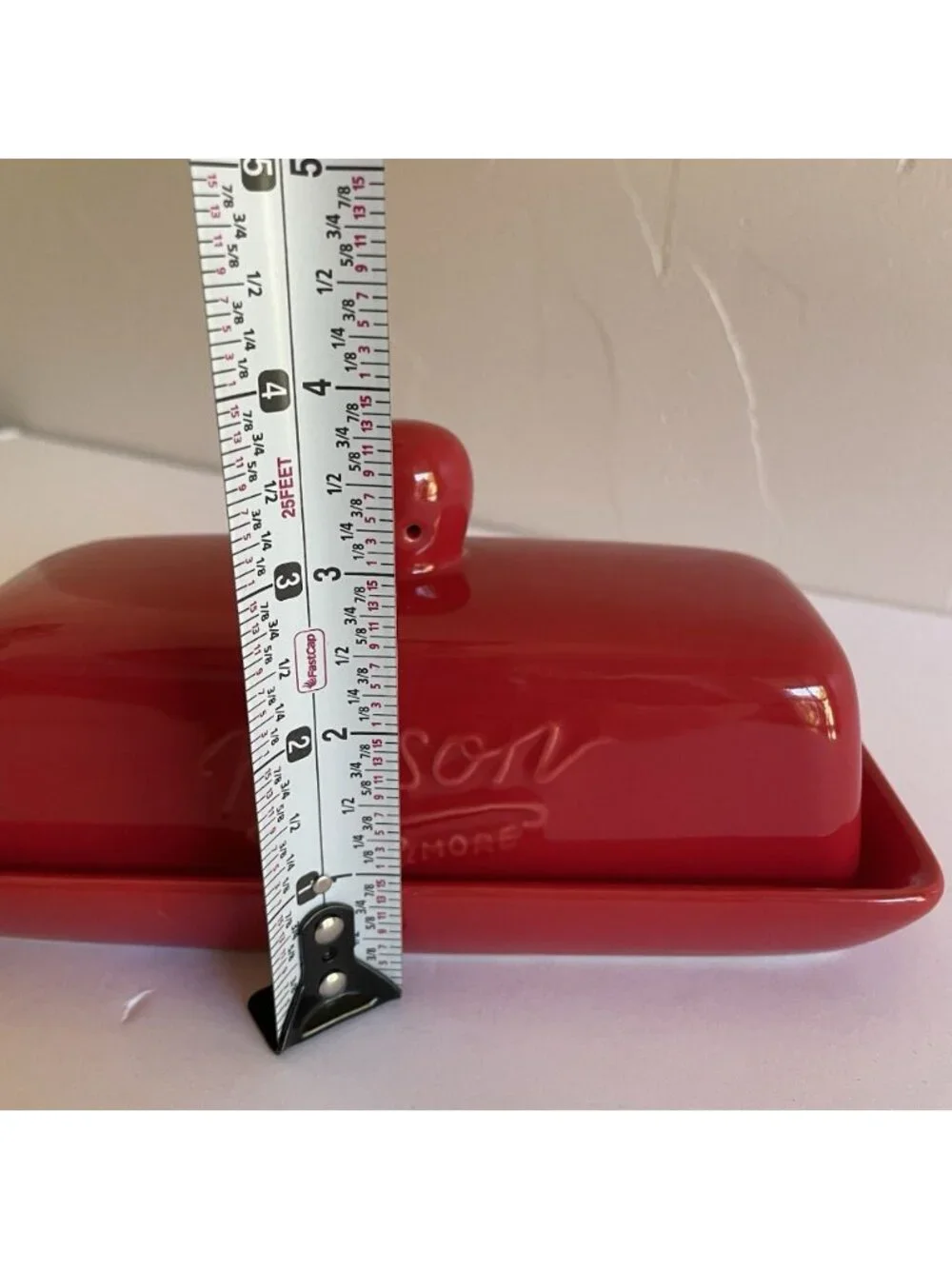 Mason Craft & More Red Ceramic Butter Dish with Lid Bright Red Excellent 7.25